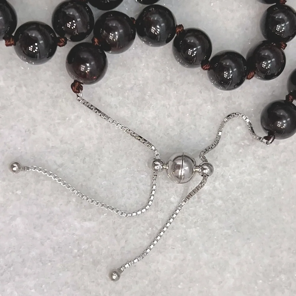 Indian Garnet Bead Sterling Silver BOLO Necklace